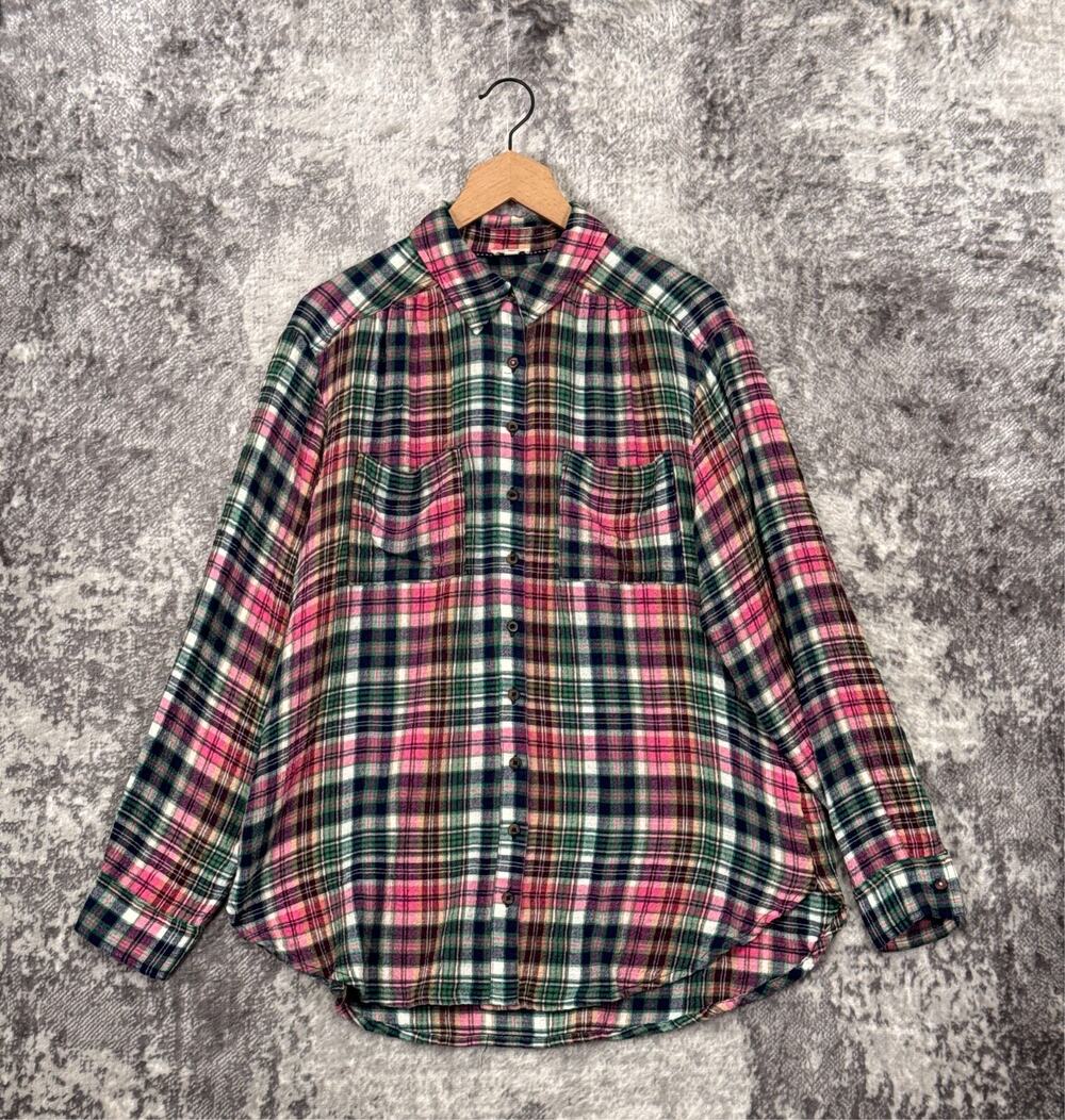 Anthropologie Top Medium Womens Pilcro Plaid Long Sleeve Button Tunic